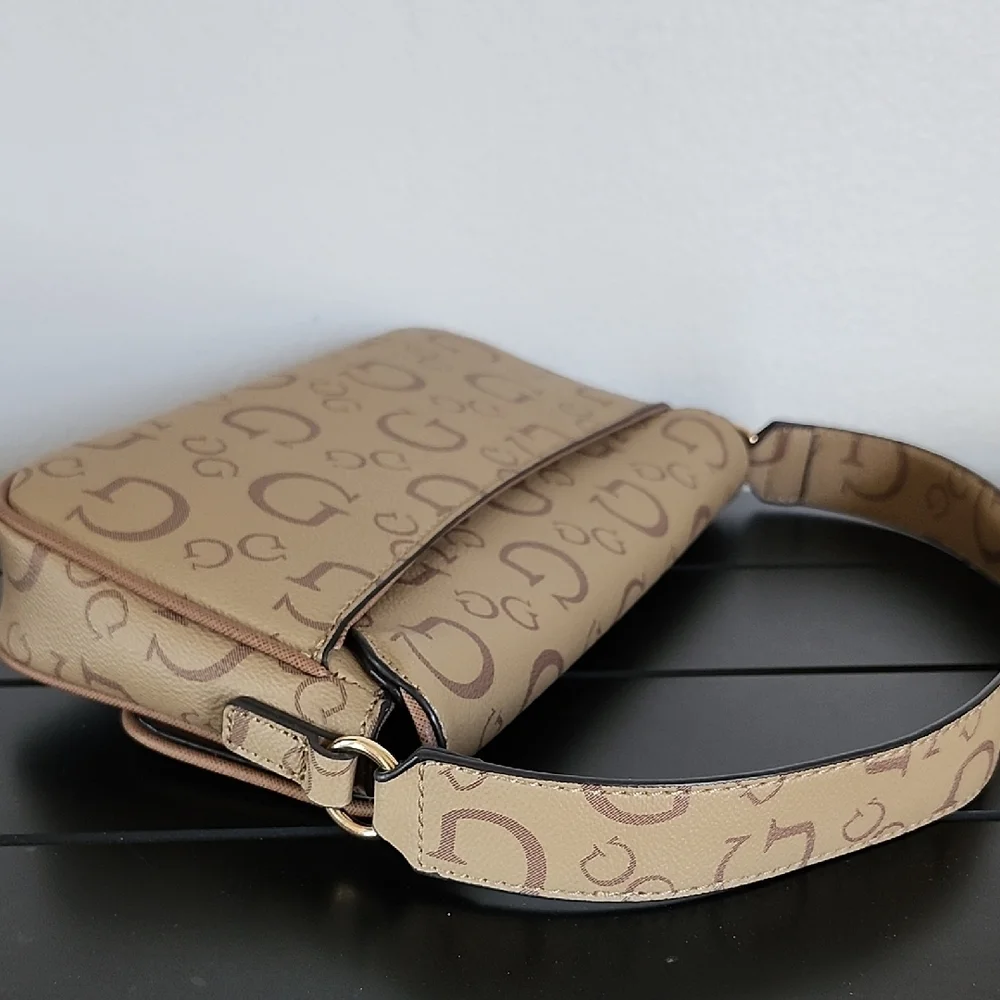 GUESS Y2K Logo Baguette Bag Brown Monogram Shoulder Purse Gold Hardware - Picture 12 of 14